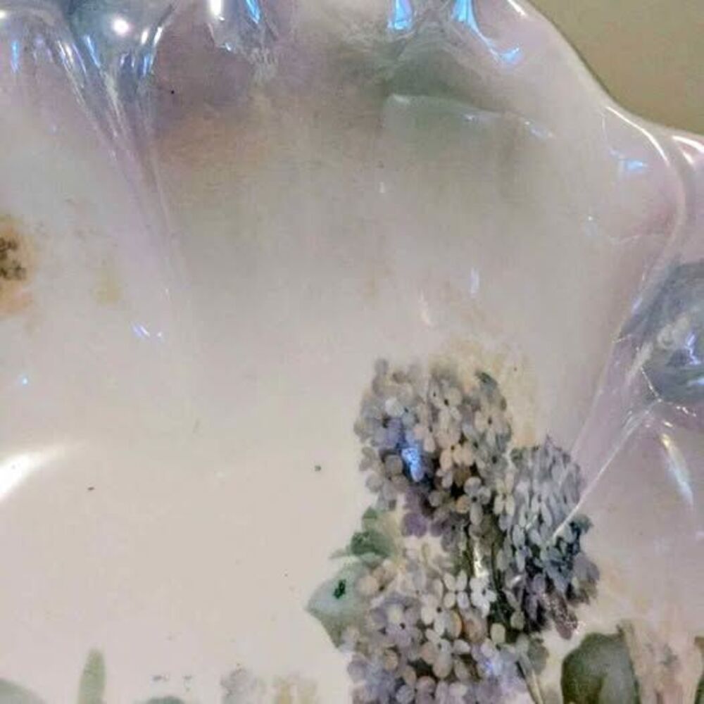 Antique Silesia Germany Lusterware Porcelain Serving Bowl Purple Lilac Floral 9" - Picture 4 of 9